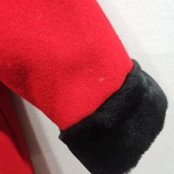 Stephanie Matthews Girls 100% Wool Red Jacket Coat Black Velvet Size 5 Long Hood